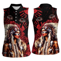 Native American MMIW Women Sleeveless Polo Shirt Red Indian Women With Red Handprint