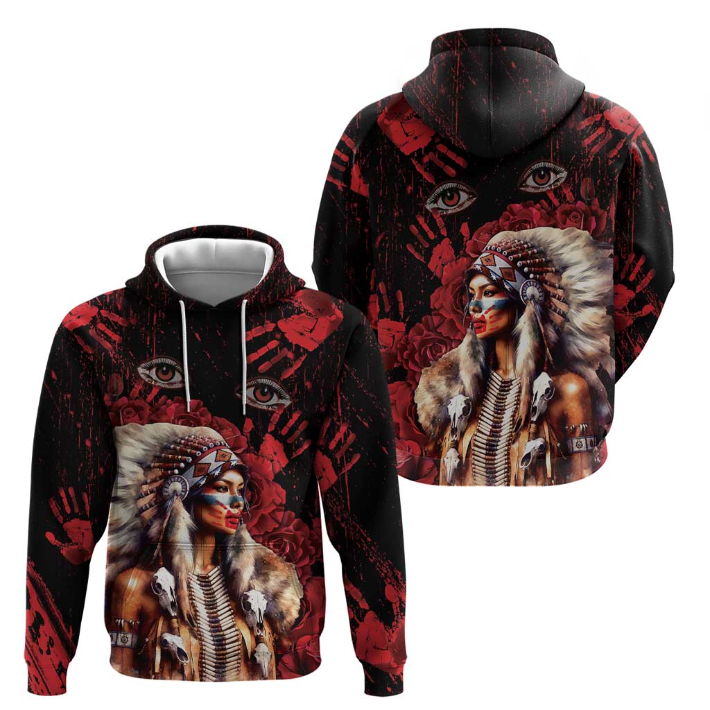 Native American MMIW Zip Hoodie Red Indian Women With Red Handprint