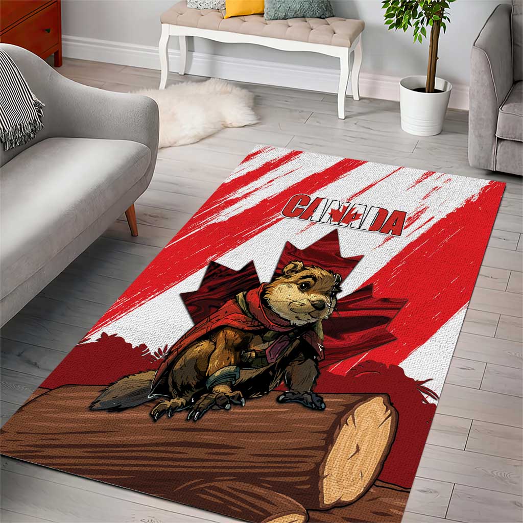 Canada Beaver Adventurer Area Rug With Maple Leaf