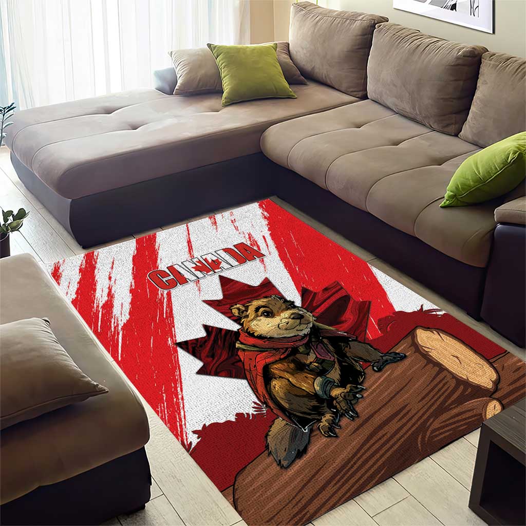 Canada Beaver Adventurer Area Rug With Maple Leaf