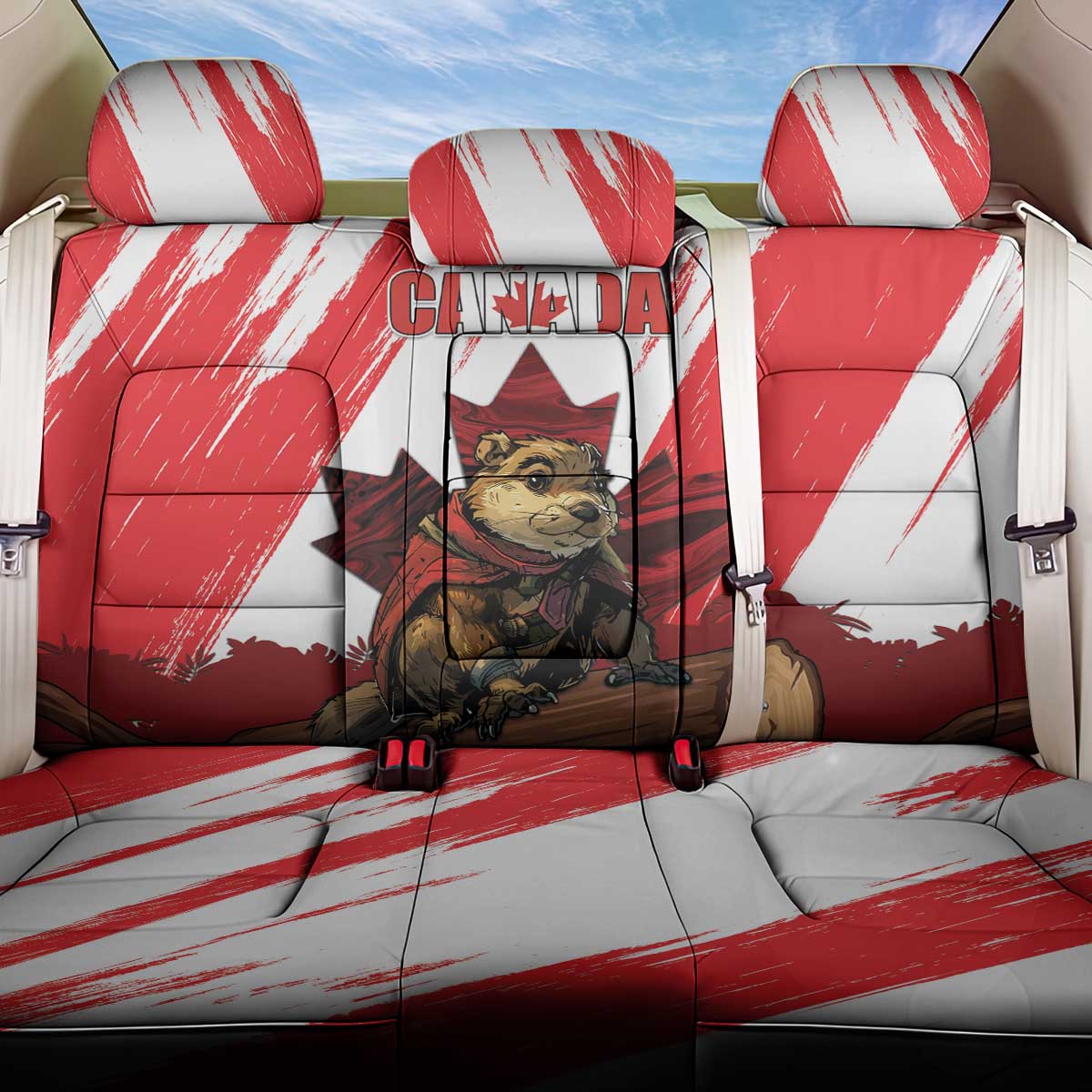 Canada Beaver Adventurer Back Car Seat Cover With Maple Leaf