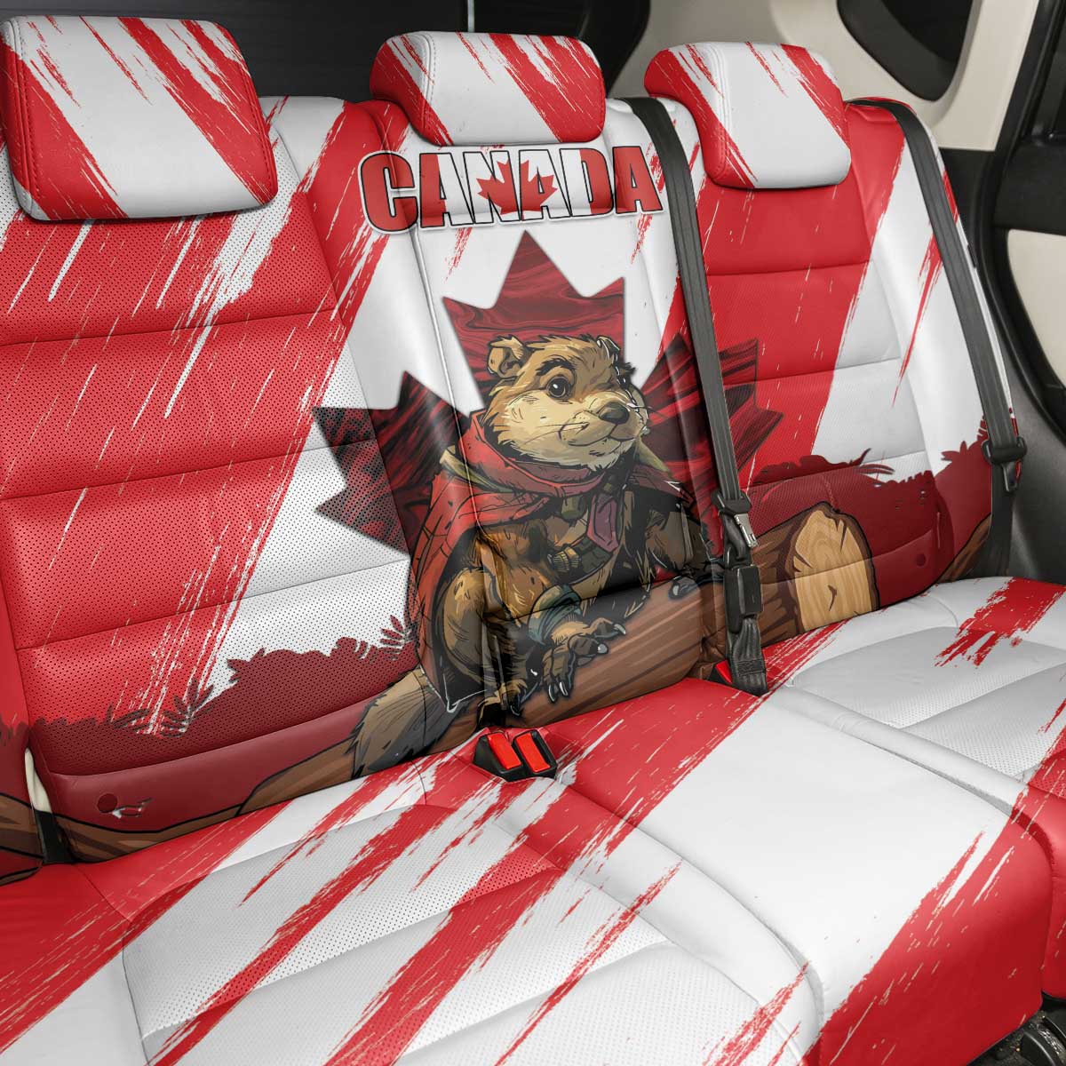 Canada Beaver Adventurer Back Car Seat Cover With Maple Leaf