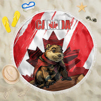 Canada Beaver Adventurer Beach Blanket With Maple Leaf