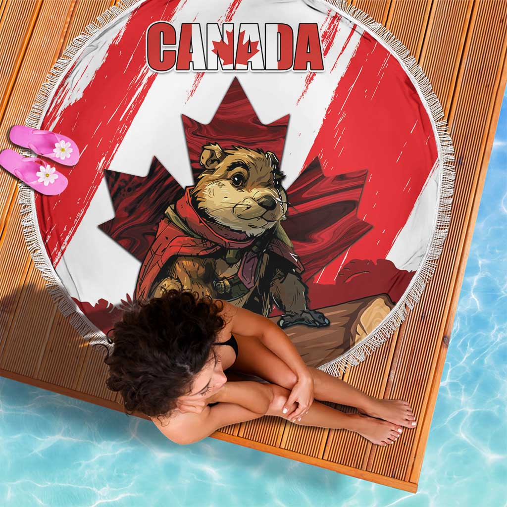 Canada Beaver Adventurer Beach Blanket With Maple Leaf
