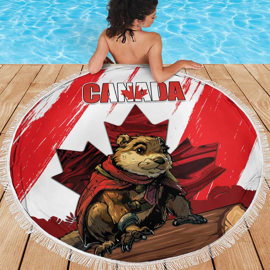 Canada Beaver Adventurer Beach Blanket With Maple Leaf