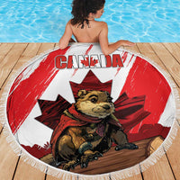 Canada Beaver Adventurer Beach Blanket With Maple Leaf