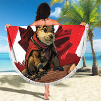 Canada Beaver Adventurer Beach Blanket With Maple Leaf