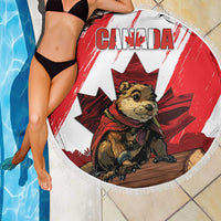 Canada Beaver Adventurer Beach Blanket With Maple Leaf