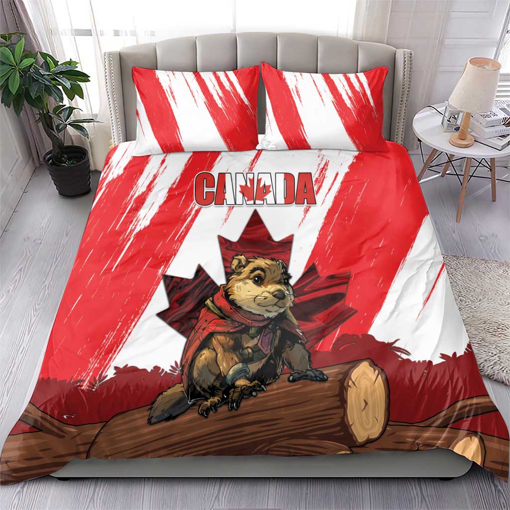 Canada Beaver Adventurer Bedding Set With Maple Leaf