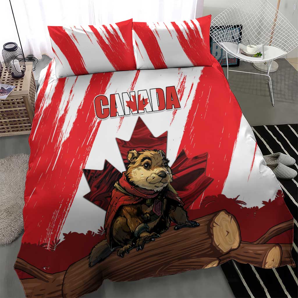 Canada Beaver Adventurer Bedding Set With Maple Leaf
