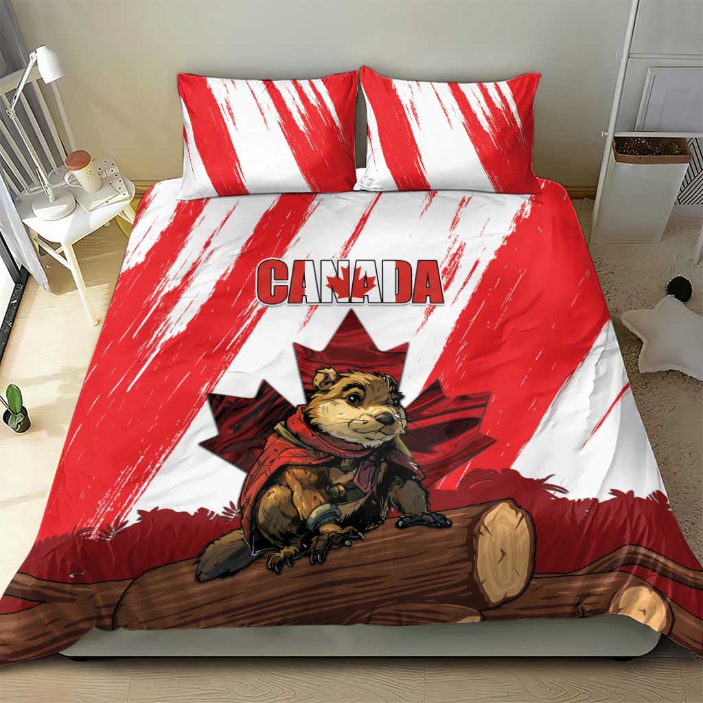 Canada Beaver Adventurer Bedding Set With Maple Leaf