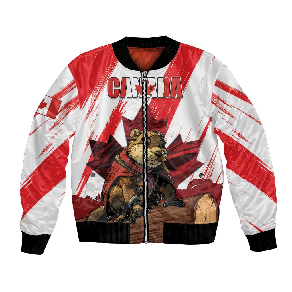 Personalised Canada Beaver Adventurer Bomber Jacket With Maple Leaf