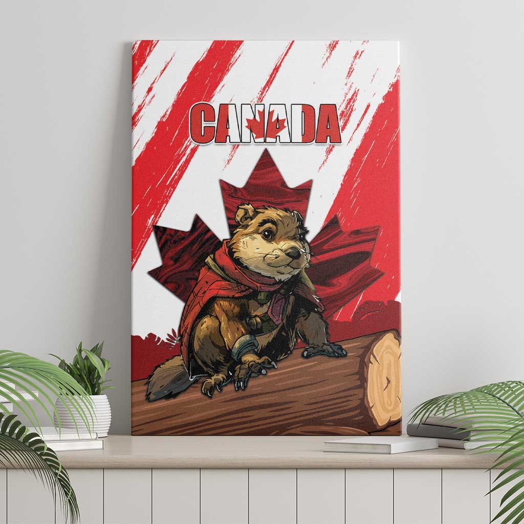 Canada Beaver Adventurer Canvas Wall Art With Maple Leaf