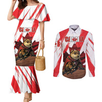 Personalised Canada Beaver Adventurer Couples Matching Mermaid Dress and Long Sleeve Button Shirt With Maple Leaf