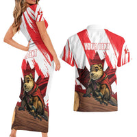 Personalised Canada Beaver Adventurer Couples Matching Short Sleeve Bodycon Dress and Hawaiian Shirt With Maple Leaf
