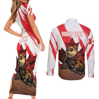 Personalised Canada Beaver Adventurer Couples Matching Short Sleeve Bodycon Dress and Long Sleeve Button Shirt With Maple Leaf