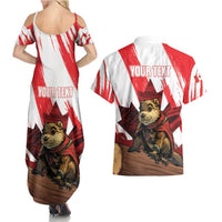 Personalised Canada Beaver Adventurer Couples Matching Summer Maxi Dress and Hawaiian Shirt With Maple Leaf