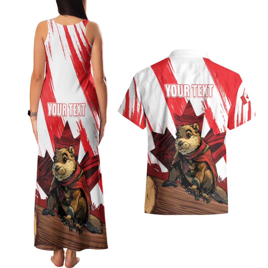 Personalised Canada Beaver Adventurer Couples Matching Tank Maxi Dress and Hawaiian Shirt With Maple Leaf