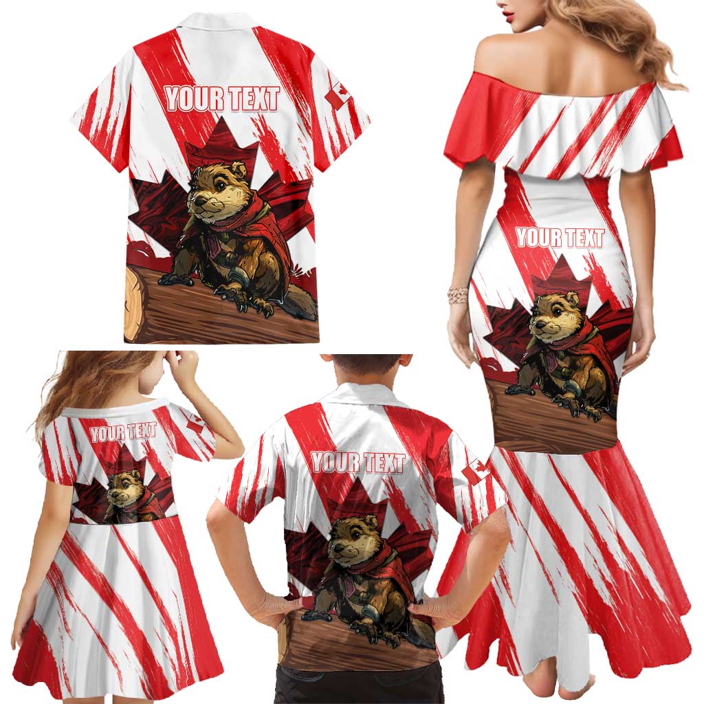 Personalised Canada Beaver Adventurer Family Matching Mermaid Dress and Hawaiian Shirt With Maple Leaf