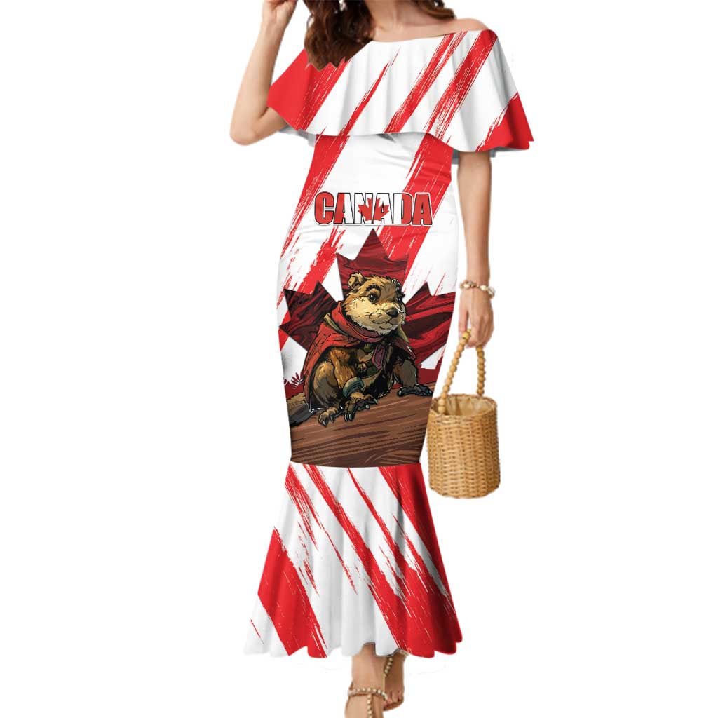 Personalised Canada Beaver Adventurer Family Matching Mermaid Dress and Hawaiian Shirt With Maple Leaf