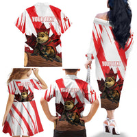 Personalised Canada Beaver Adventurer Family Matching Off The Shoulder Long Sleeve Dress and Hawaiian Shirt With Maple Leaf