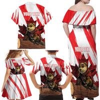 Personalised Canada Beaver Adventurer Family Matching Off Shoulder Maxi Dress and Hawaiian Shirt With Maple Leaf