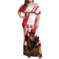Personalised Canada Beaver Adventurer Family Matching Off Shoulder Maxi Dress and Hawaiian Shirt With Maple Leaf