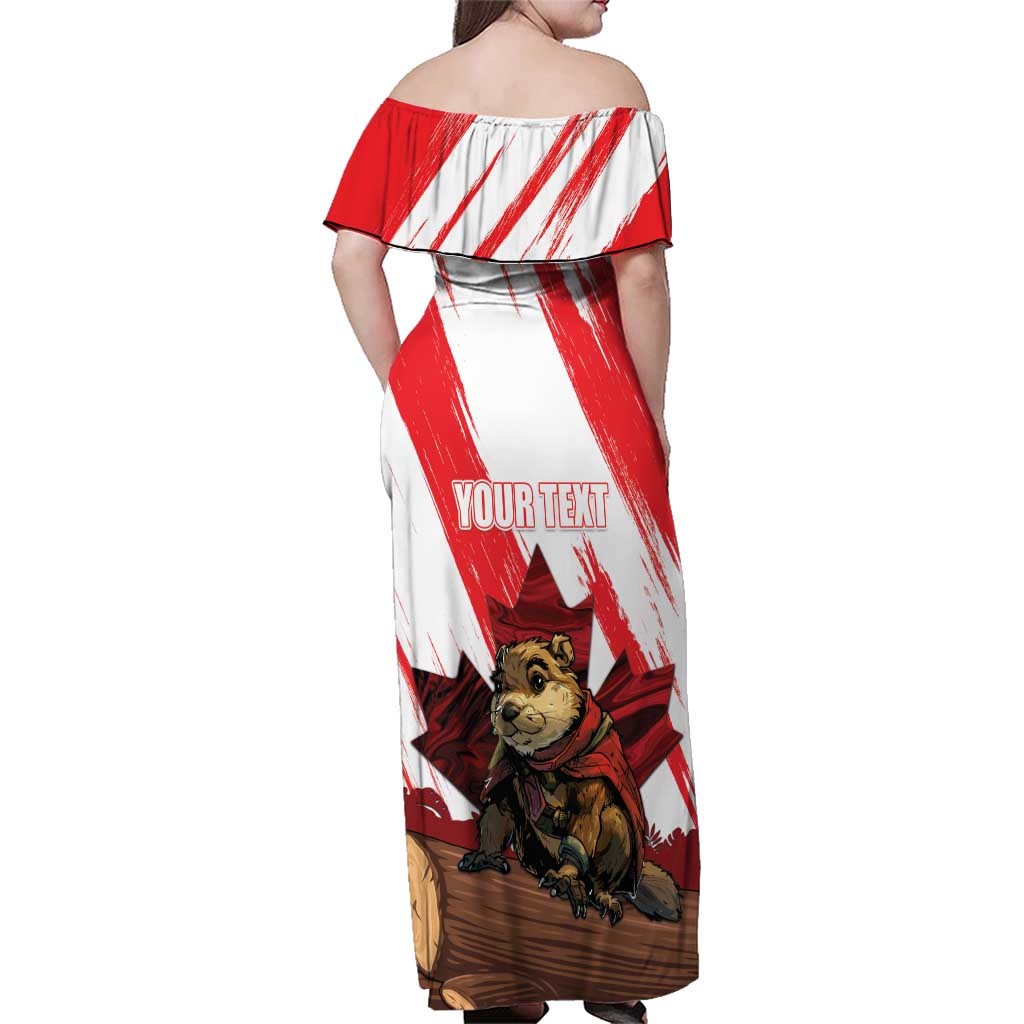 Personalised Canada Beaver Adventurer Family Matching Off Shoulder Maxi Dress and Hawaiian Shirt With Maple Leaf