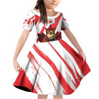 Personalised Canada Beaver Adventurer Family Matching Off Shoulder Short Dress and Hawaiian Shirt With Maple Leaf
