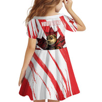 Personalised Canada Beaver Adventurer Family Matching Off Shoulder Short Dress and Hawaiian Shirt With Maple Leaf