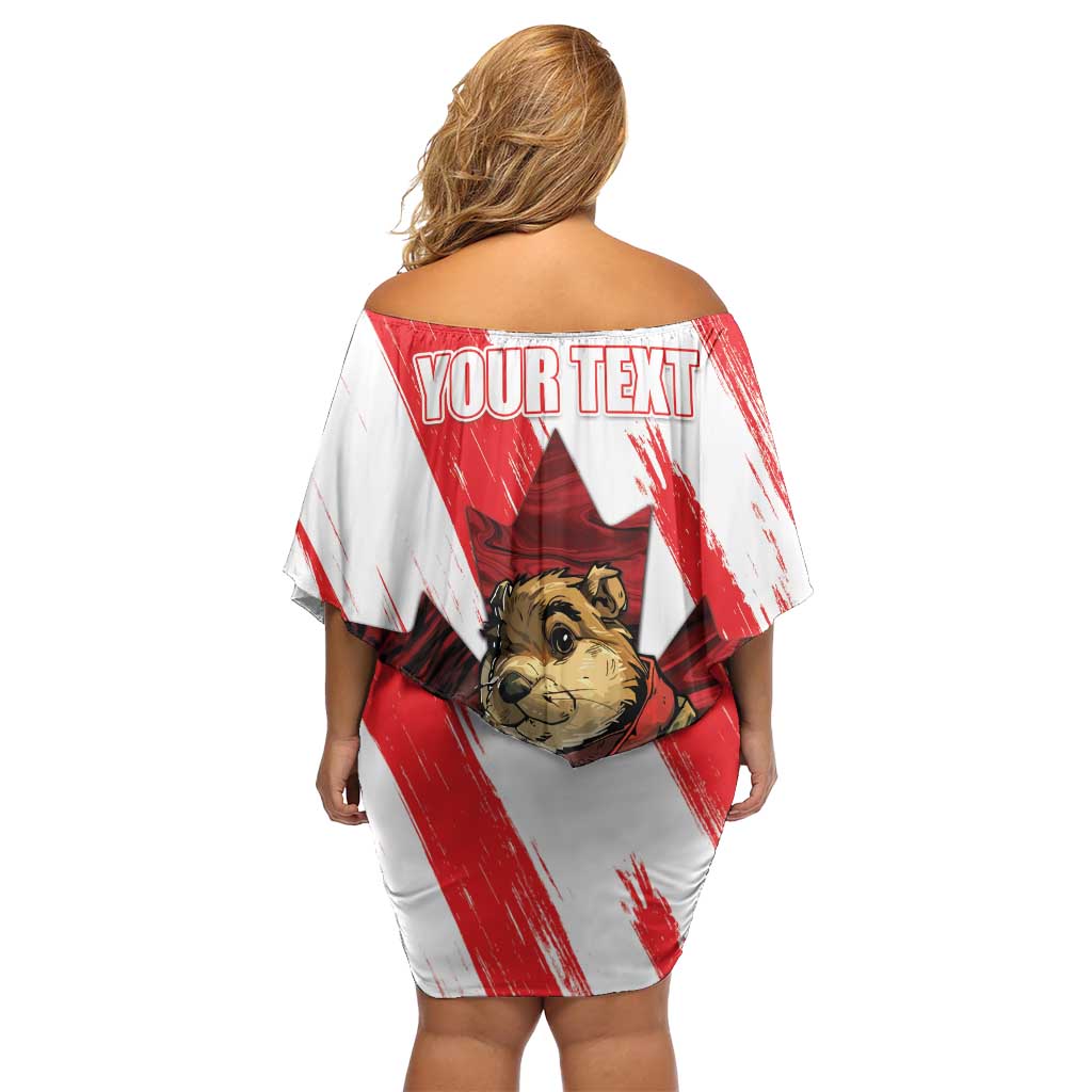 Personalised Canada Beaver Adventurer Family Matching Off Shoulder Short Dress and Hawaiian Shirt With Maple Leaf