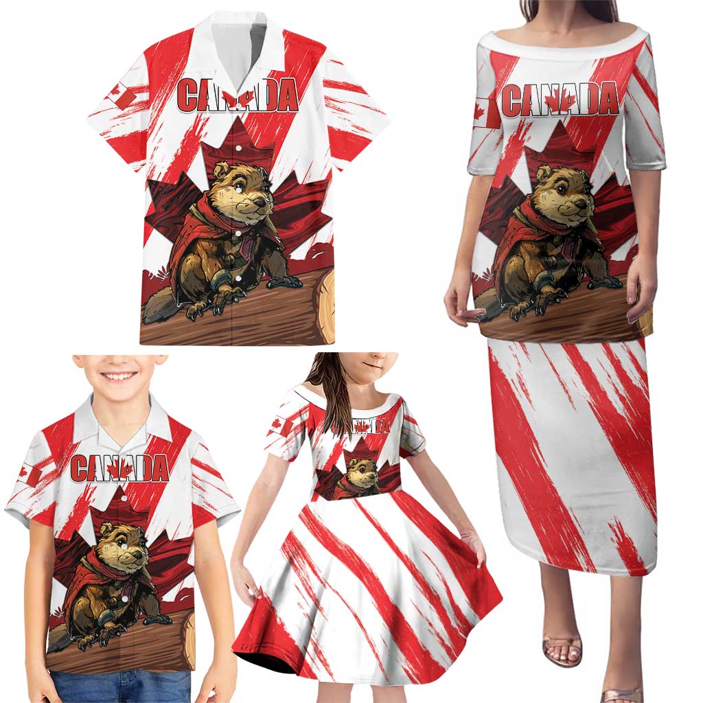 Personalised Canada Beaver Adventurer Family Matching Puletasi and Hawaiian Shirt With Maple Leaf