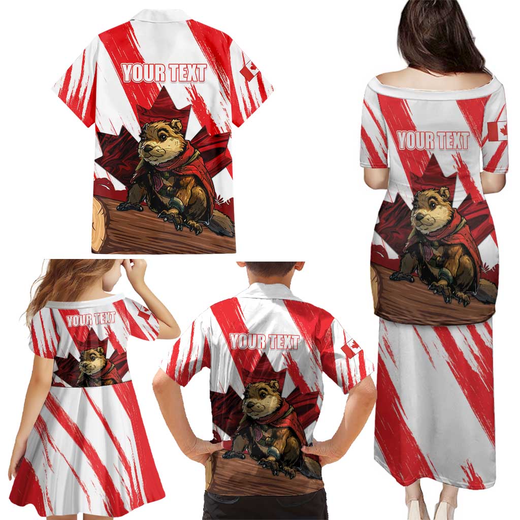 Personalised Canada Beaver Adventurer Family Matching Puletasi and Hawaiian Shirt With Maple Leaf
