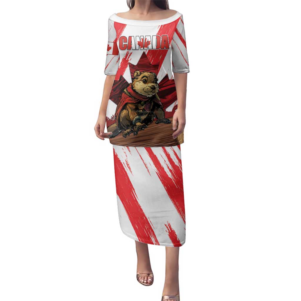 Personalised Canada Beaver Adventurer Family Matching Puletasi and Hawaiian Shirt With Maple Leaf