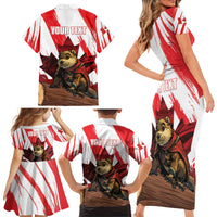 Personalised Canada Beaver Adventurer Family Matching Short Sleeve Bodycon Dress and Hawaiian Shirt With Maple Leaf