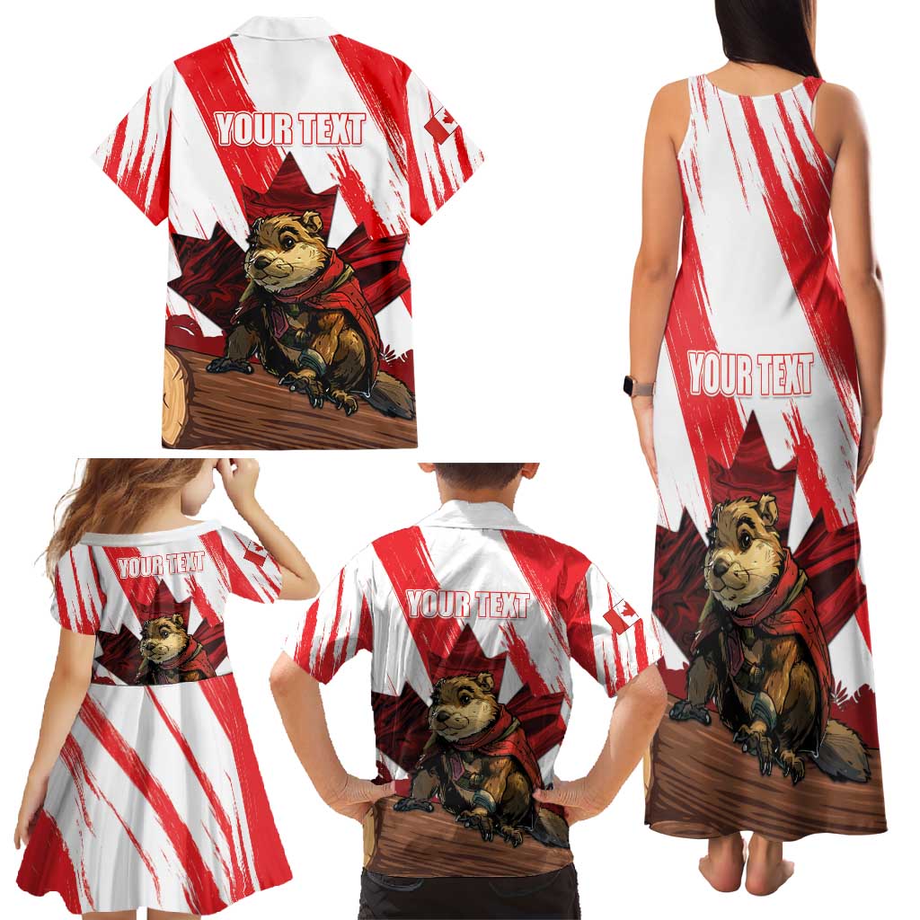 Personalised Canada Beaver Adventurer Family Matching Tank Maxi Dress and Hawaiian Shirt With Maple Leaf