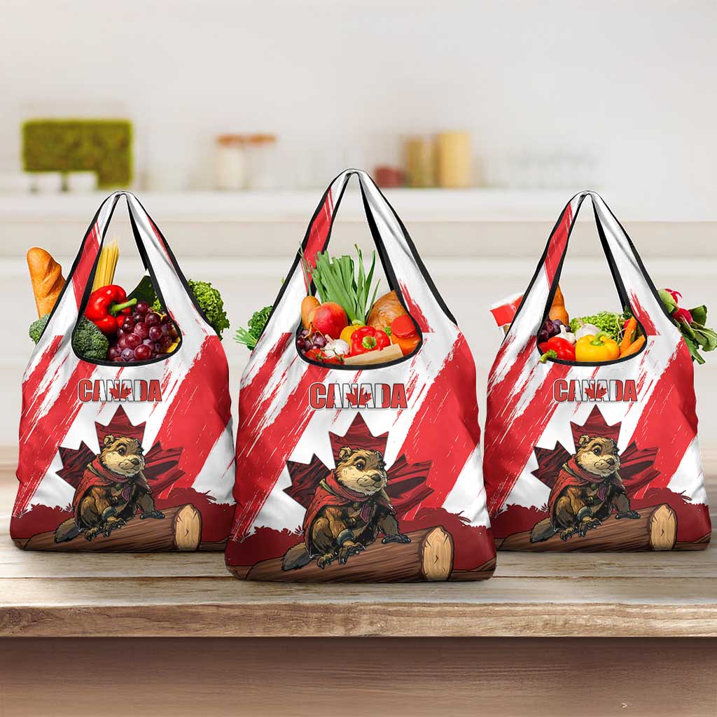 Canada Beaver Adventurer Grocery Bag With Maple Leaf
