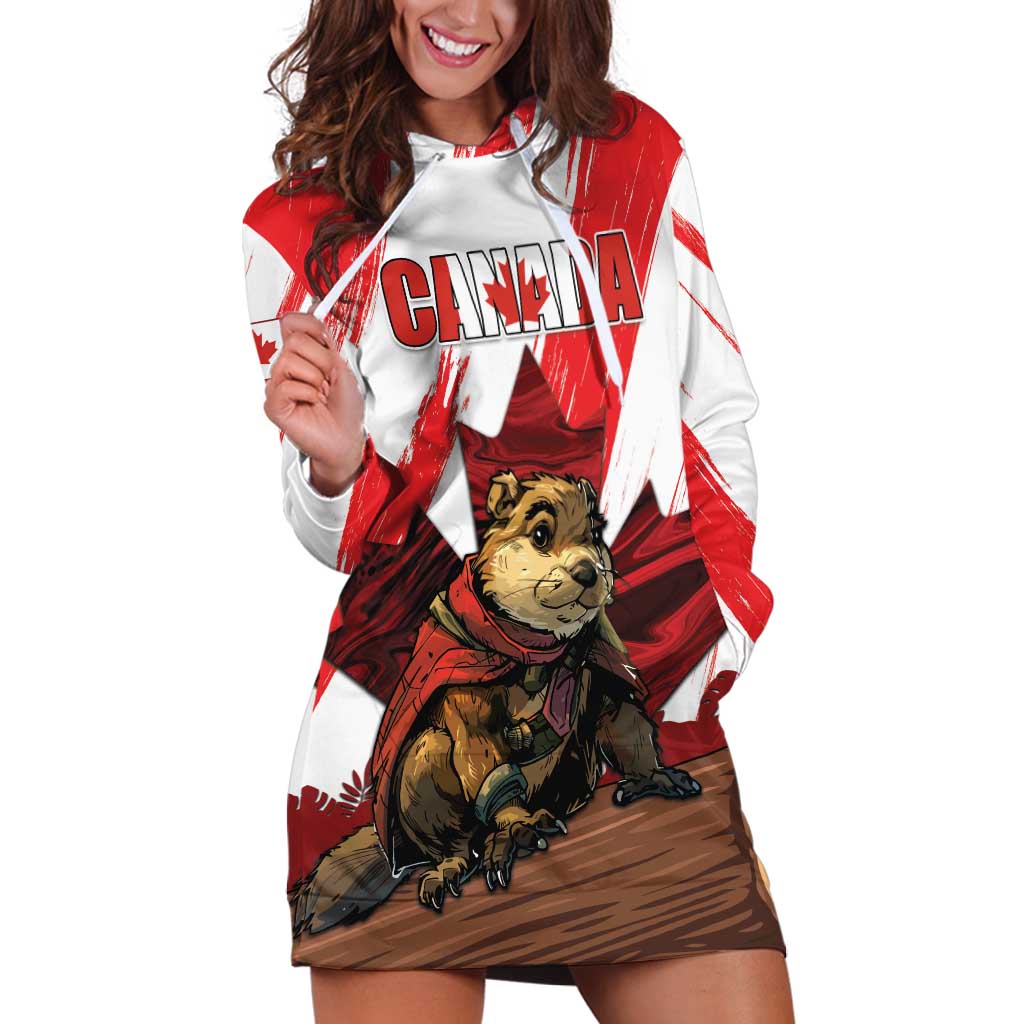 Personalised Canada Beaver Adventurer Hoodie Dress With Maple Leaf
