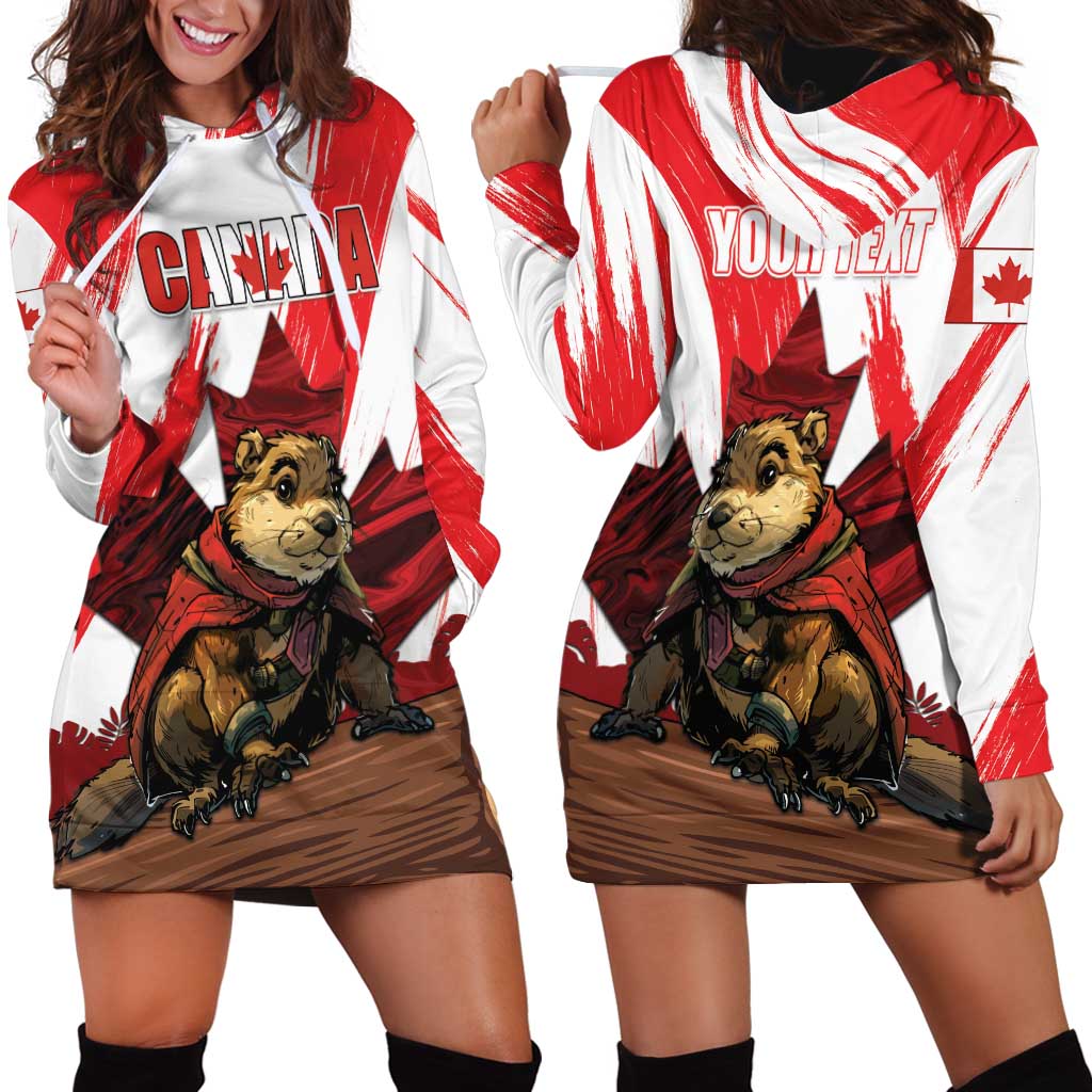 Personalised Canada Beaver Adventurer Hoodie Dress With Maple Leaf