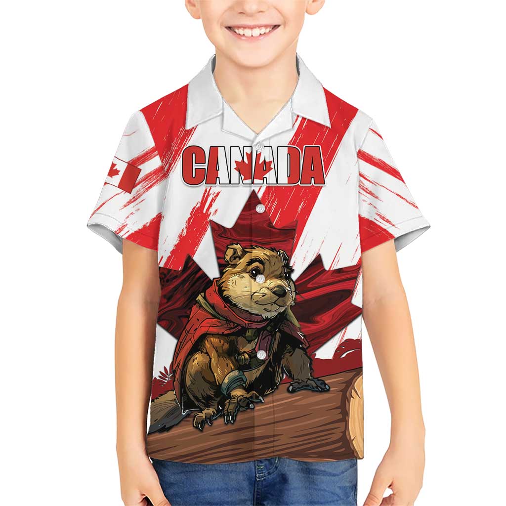 Personalised Canada Beaver Adventurer Kid Hawaiian Shirt With Maple Leaf