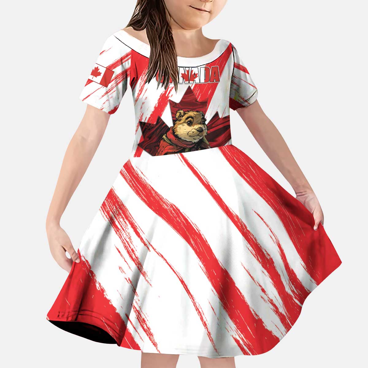 Personalised Canada Beaver Adventurer Kid Short Sleeve Dress With Maple Leaf