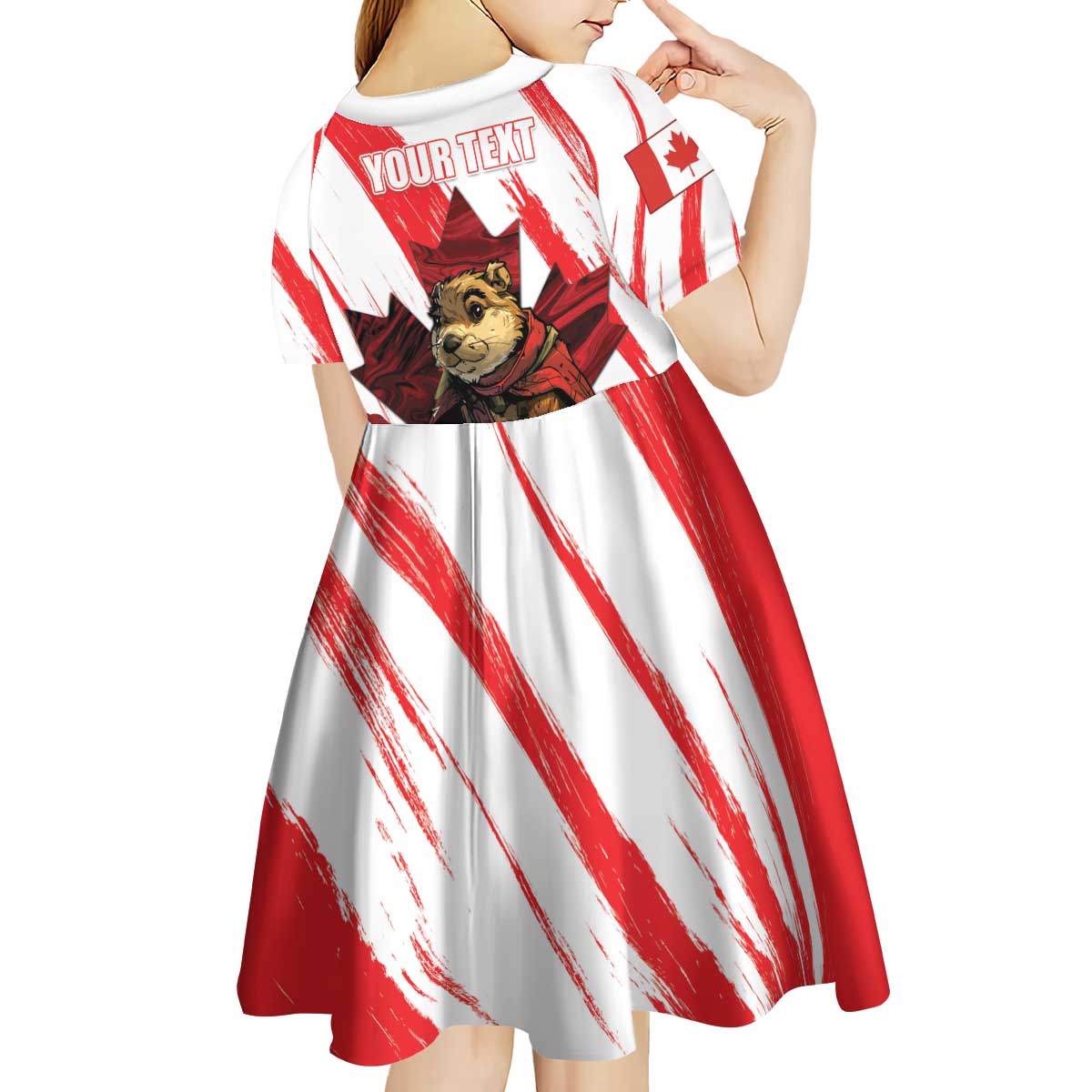 Personalised Canada Beaver Adventurer Kid Short Sleeve Dress With Maple Leaf