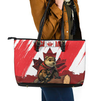 Canada Beaver Adventurer Leather Tote Bag With Maple Leaf