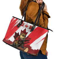Canada Beaver Adventurer Leather Tote Bag With Maple Leaf