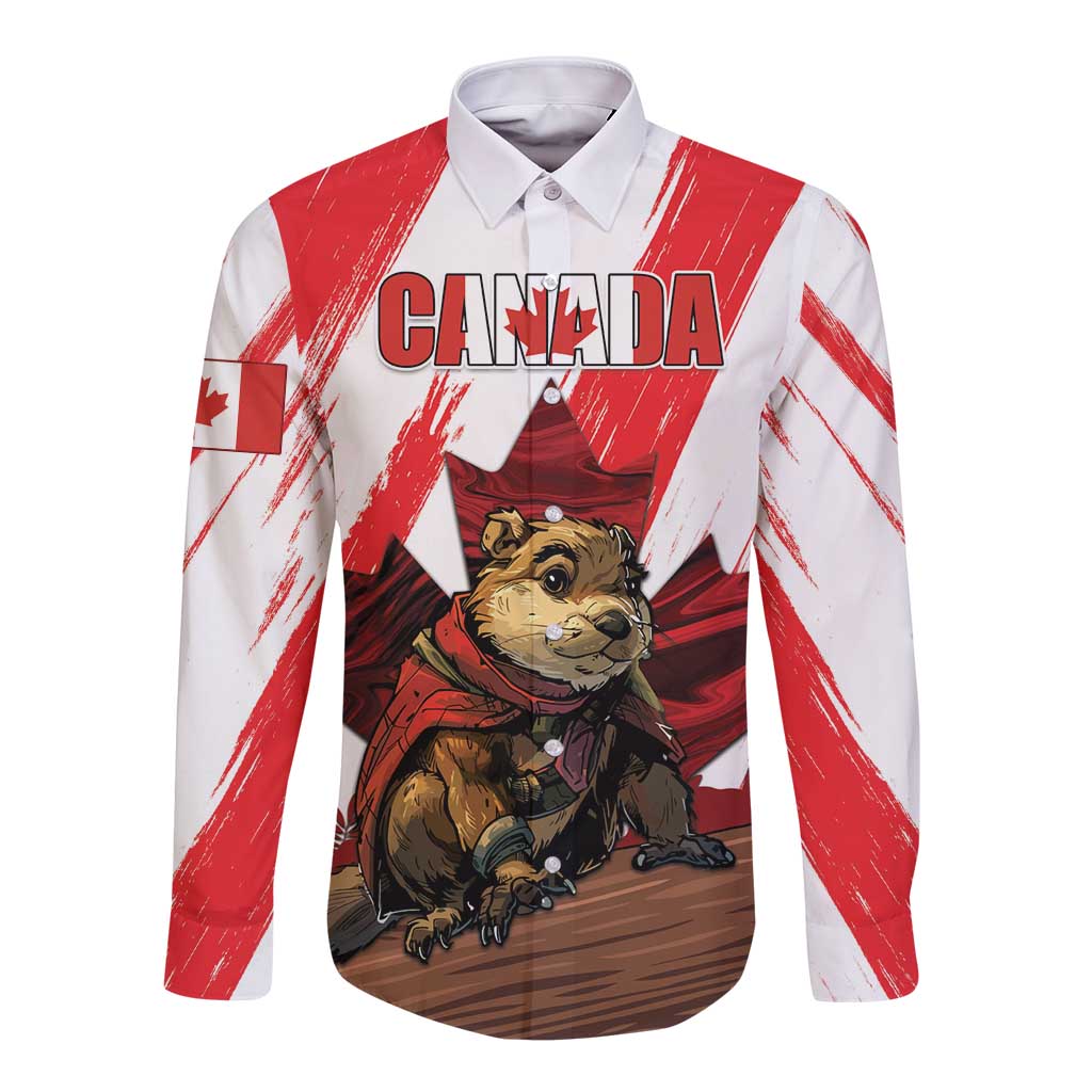 Personalised Canada Beaver Adventurer Long Sleeve Button Shirt With Maple Leaf