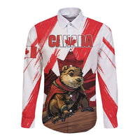 Personalised Canada Beaver Adventurer Long Sleeve Button Shirt With Maple Leaf