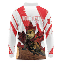 Personalised Canada Beaver Adventurer Long Sleeve Polo Shirt With Maple Leaf