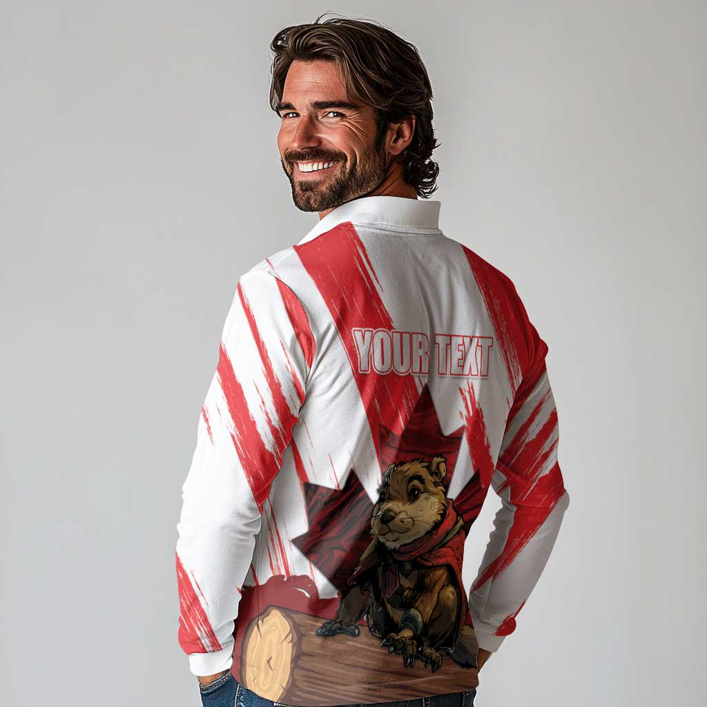 Personalised Canada Beaver Adventurer Long Sleeve Polo Shirt With Maple Leaf