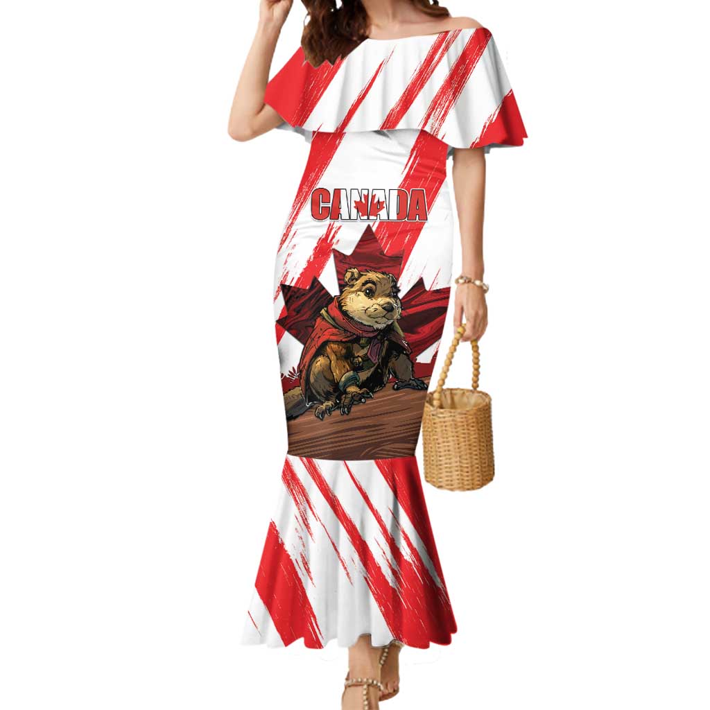 Personalised Canada Beaver Adventurer Mermaid Dress With Maple Leaf