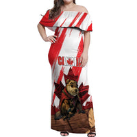 Personalised Canada Beaver Adventurer Off Shoulder Maxi Dress With Maple Leaf